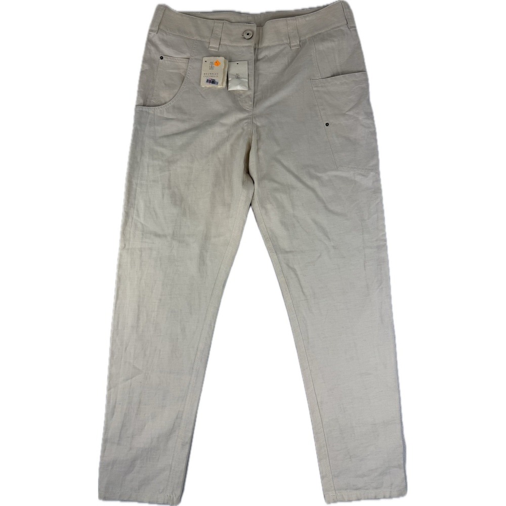 Brunello Cucinelli Linen Blend Women's Pants Size 10 Tapered Beige Old Money